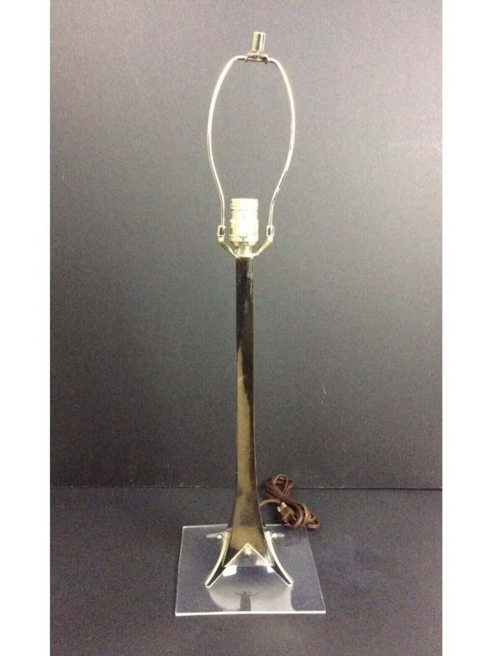 Vintage Chrome & Lucite Table Lamp With Harp 27 inches Tall 1970s 80s